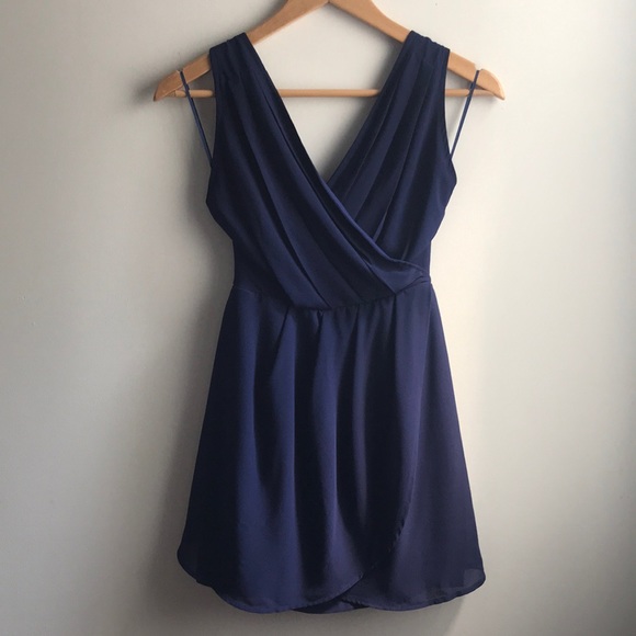 TOBI Tink Navy blue wrap cross back mini dress - Picture 1 of 8
